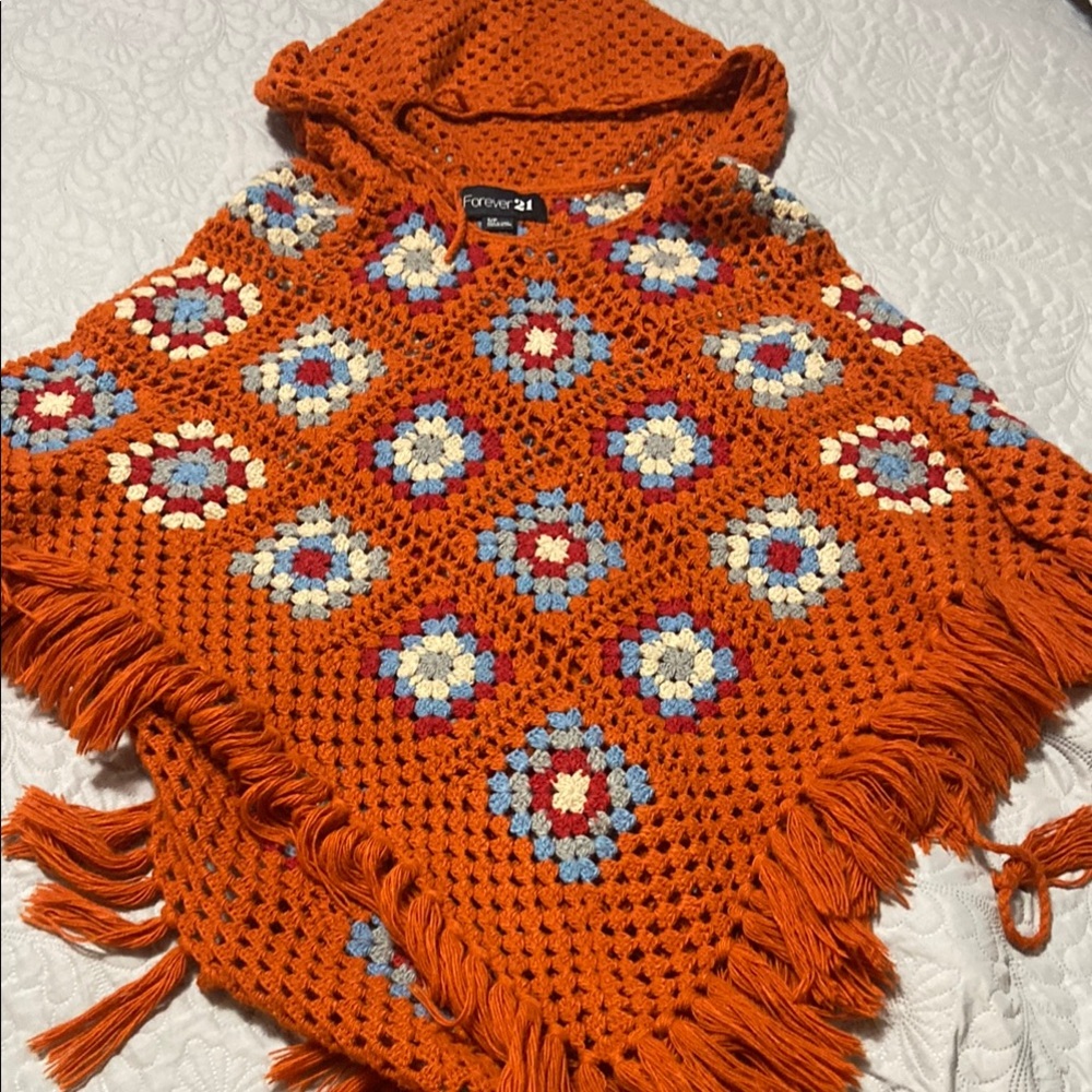 Forever 21 Vibrant Orange Hooded Poncho